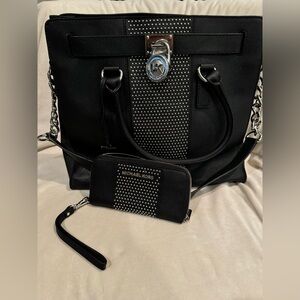 Michael Kors Black Studded Tote with Matching Wristlet